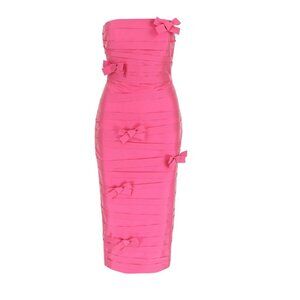 BERNADETTE Taffi Taffeta Bow Midi Dress Hot Pink Size 40 / 8